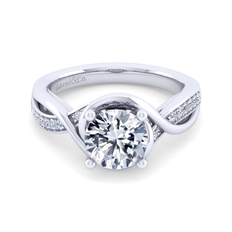 Bailey - 14K White Gold Twisted Round Diamond Engagement Ring - 0.1 ct - Shot 1