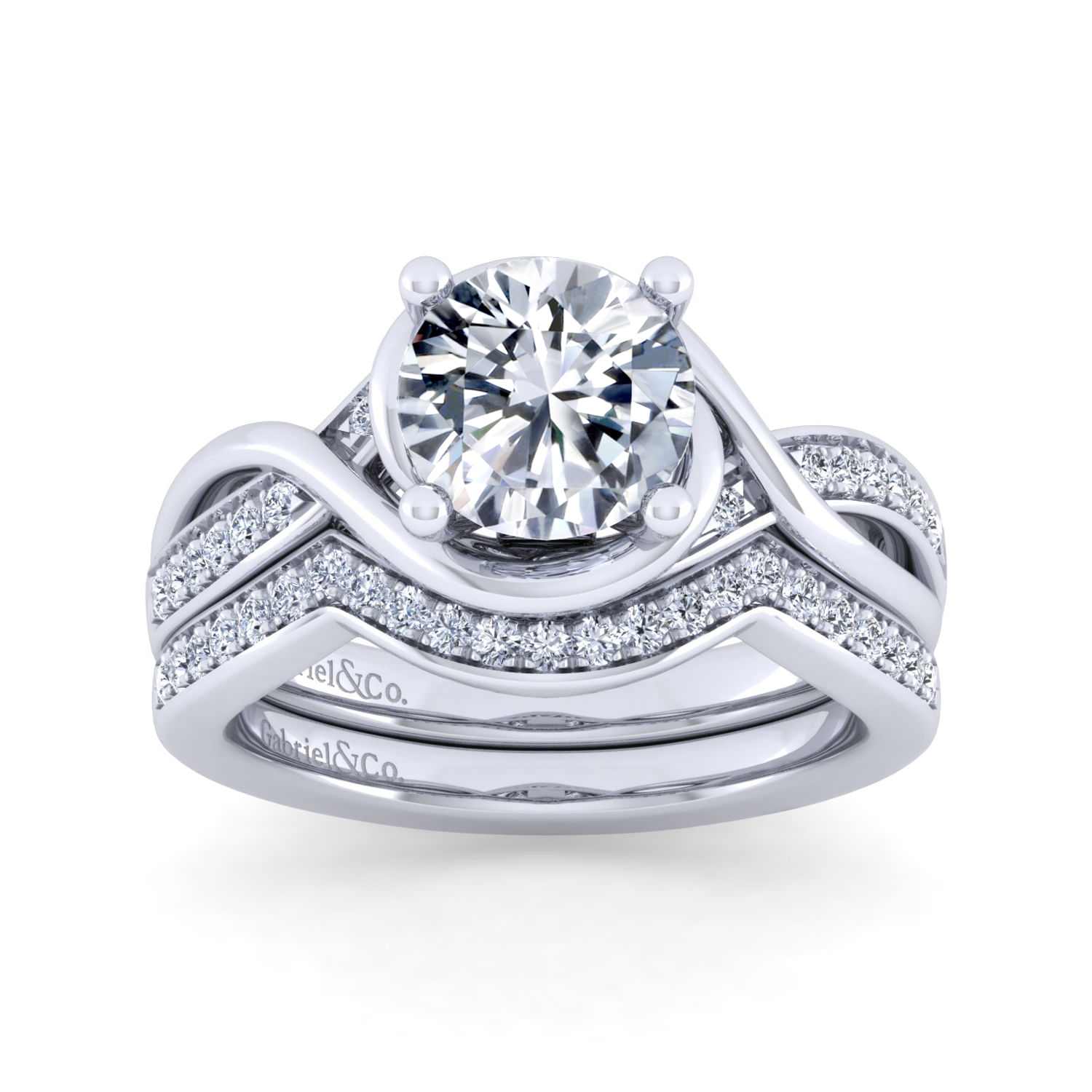 Bailey - 14K White Gold Twisted Round Diamond Engagement Ring - 0.1 ct - Shot 4