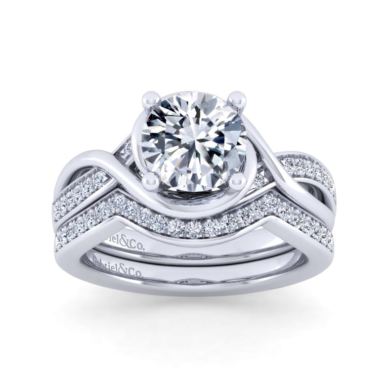 Bailey - 14K White Gold Twisted Round Diamond Engagement Ring - 0.1 ct - Shot 4