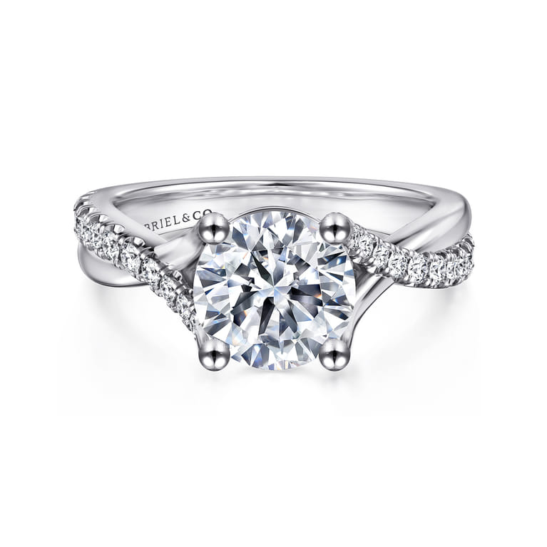 Leigh - 14K White Gold Twisted Round Diamond Engagement Ring - 0.28 ct - Shot 1