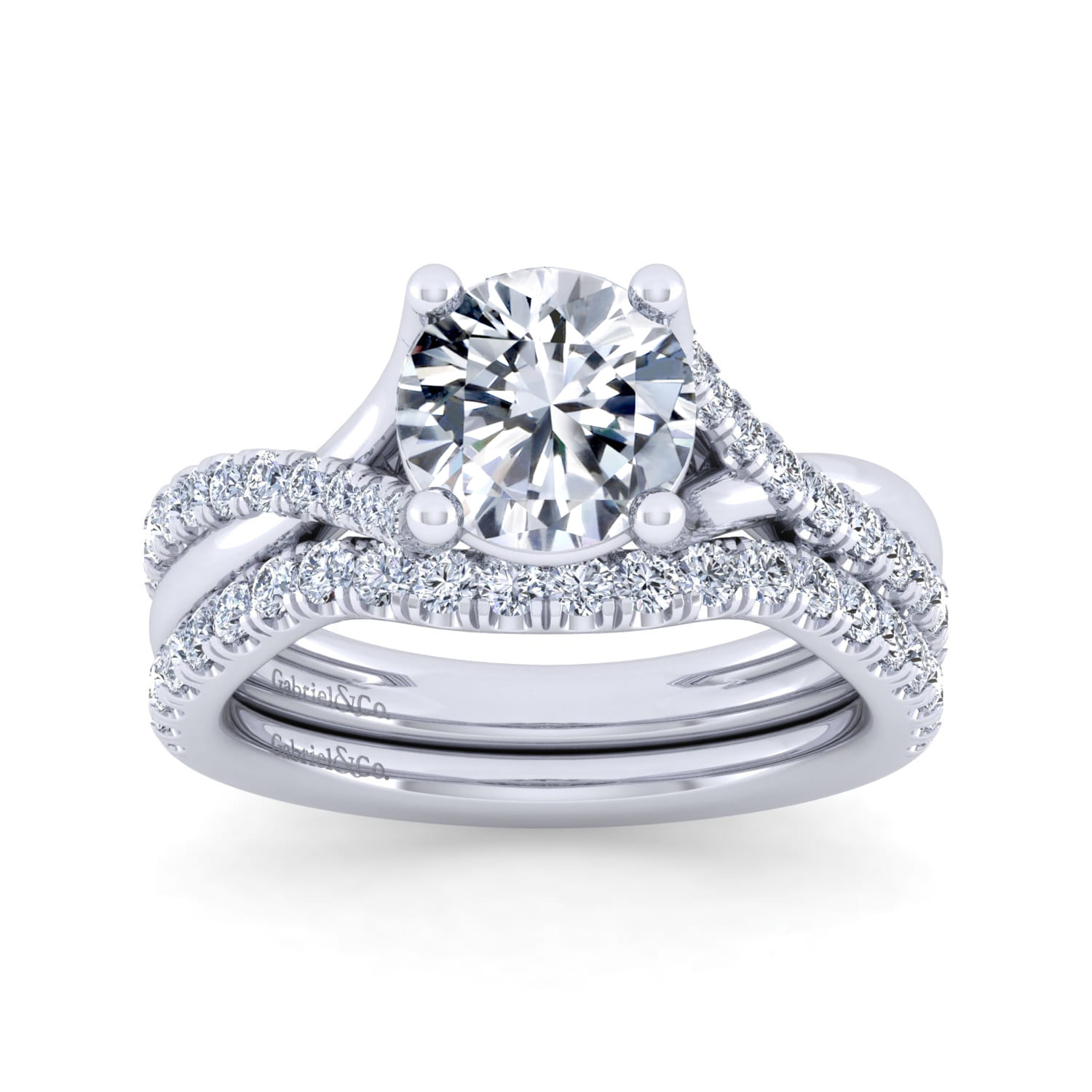 Leigh - 14K White Gold Twisted Round Diamond Engagement Ring - 0.28 ct - Shot 4