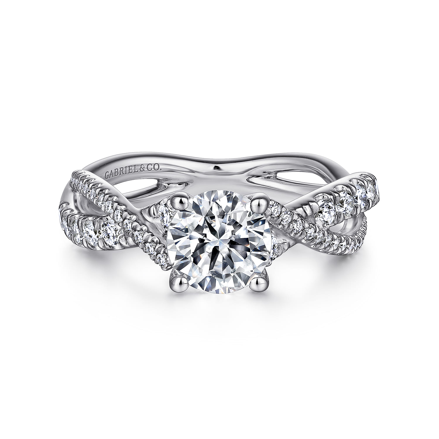 Sandrine - 14K White Gold Round Diamond Twisted Engagement Ring - 0.36 ct - Shot 1