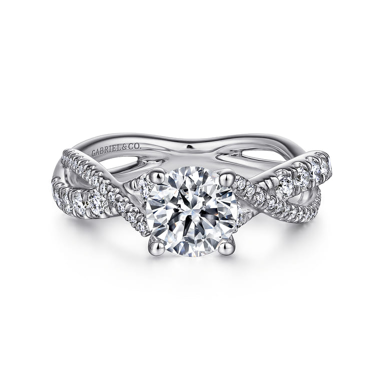 Sandrine - 14K White Gold Round Diamond Twisted Engagement Ring - 0.36 ct - Shot 1