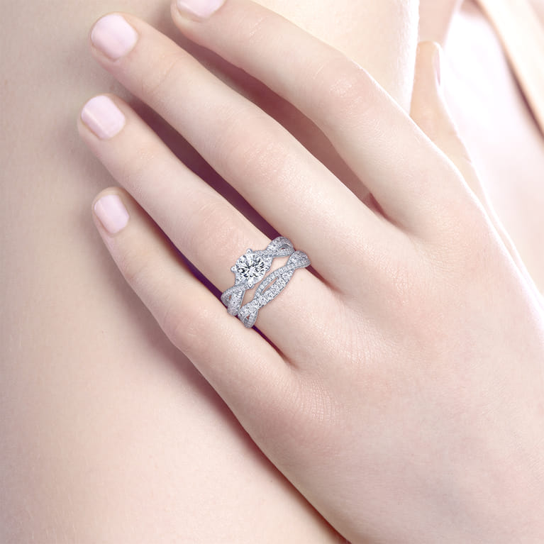 Sandrine - 14K White Gold Round Diamond Twisted Engagement Ring - 0.36 ct - Shot 6