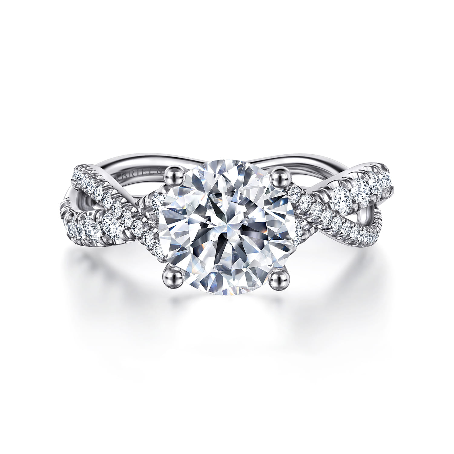 Sandrine - 14K White Gold Twisted Round Diamond Engagement Ring - 0.4 ct - Shot 1