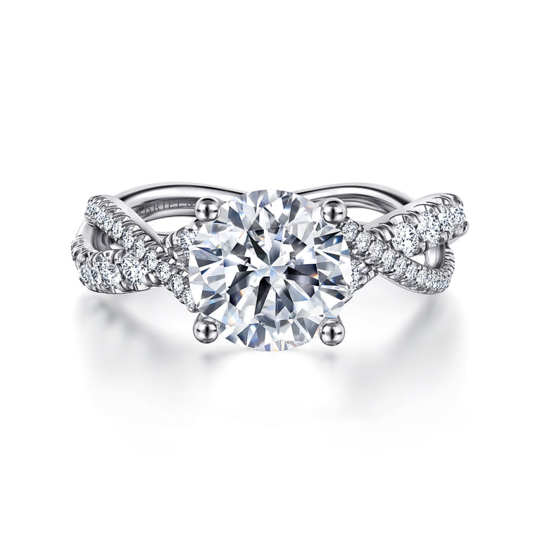 Sandrine - 14K White Gold Twisted Round Diamond Engagement Ring - 0.4 ct - Shot 1