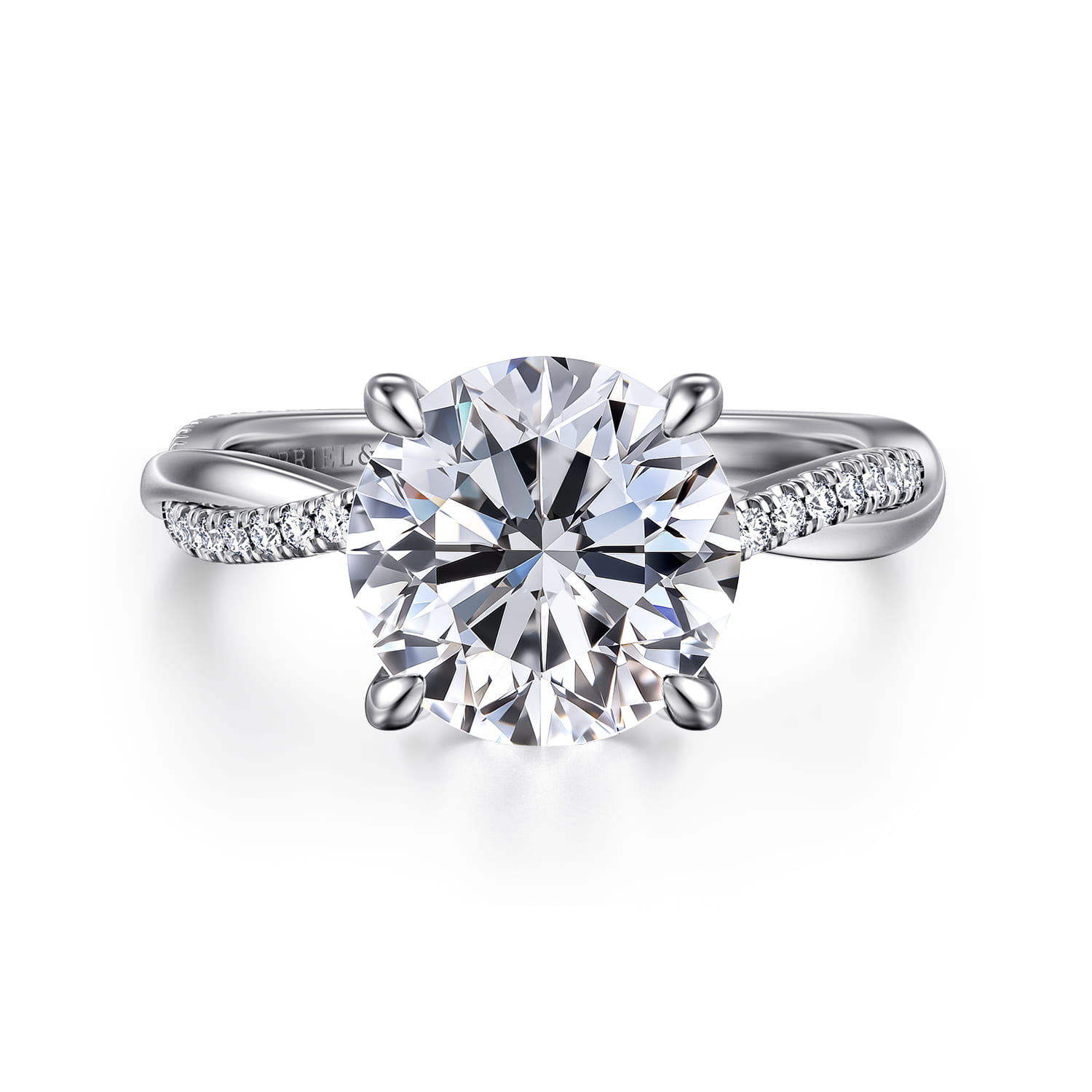 Campana - 14K White Gold Round Diamond Engagement Ring - 0.14 ct - Shot 1