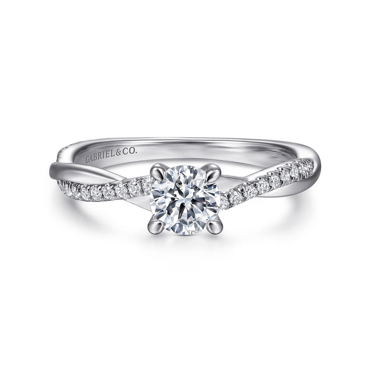 Campana - 14K White Gold Round Diamond Engagement Ring - 0.14 ct - Shot 1