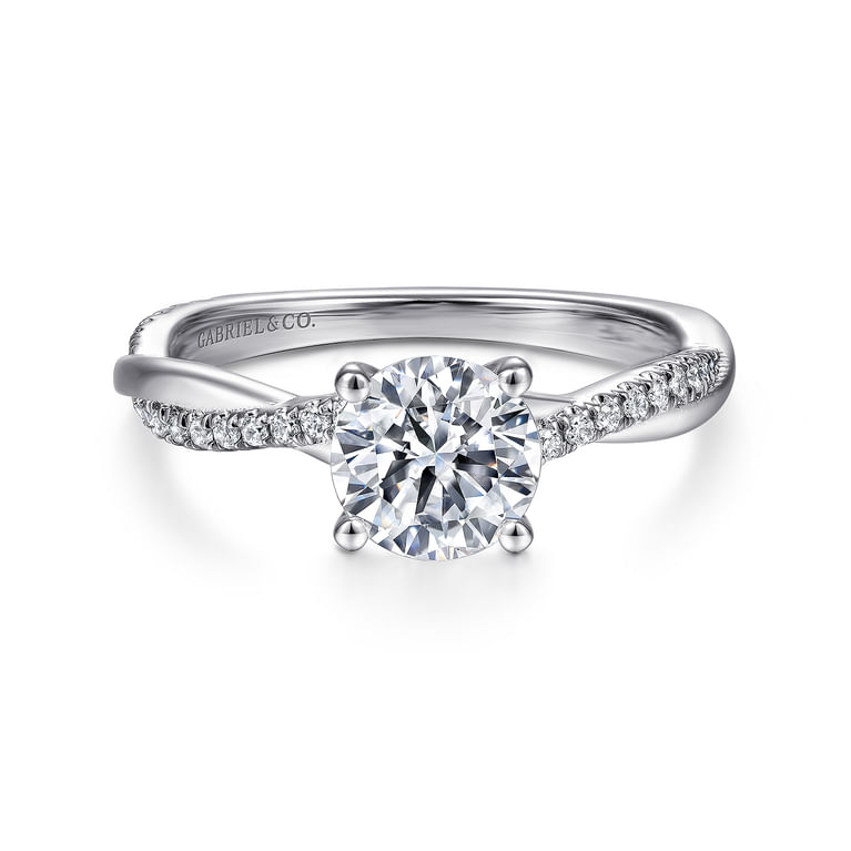 Campana - 14K White Gold Round Diamond Engagement Ring - 0.14 ct