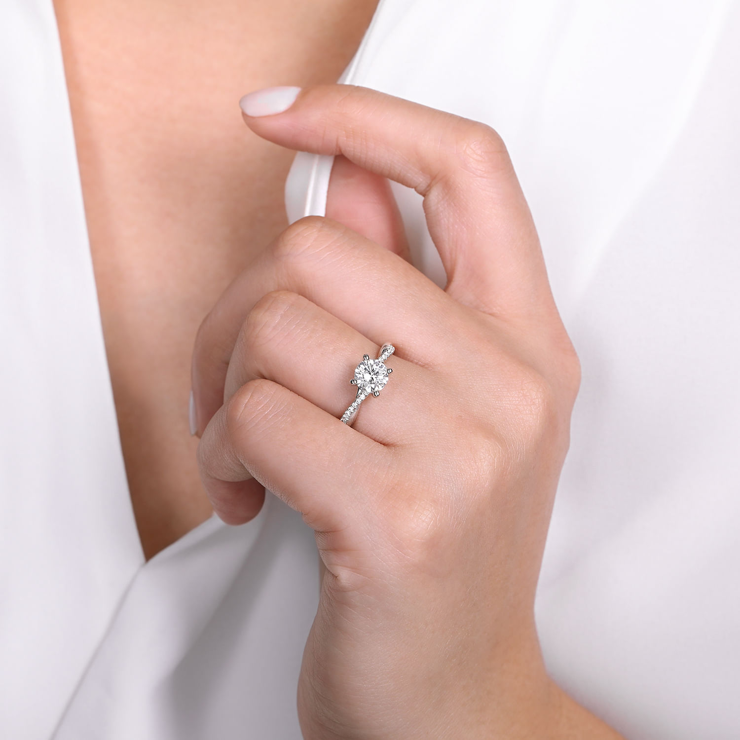 Campana - 14K White Gold Round Diamond Engagement Ring - 0.14 ct - Shot 6
