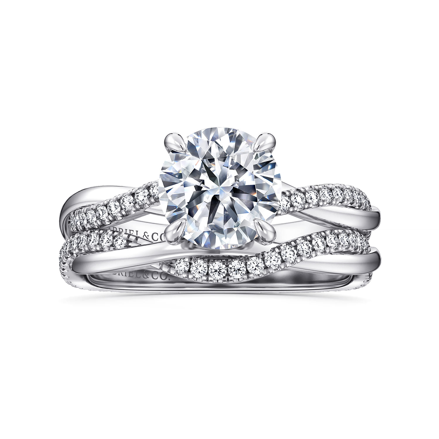 Campana - 14K White Gold Round Twisted Diamond Engagement Ring - 0.14 ct - Shot 4