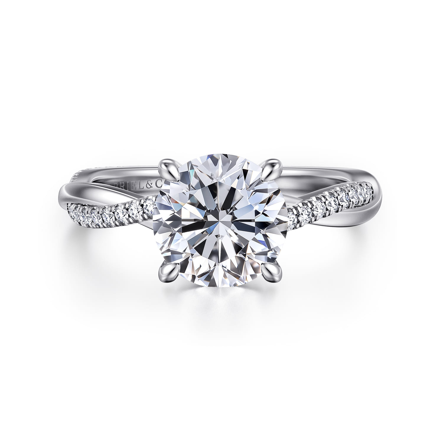 Campana - 14K White Gold Round Diamond Engagement Ring - 0.14 ct - Shot 1