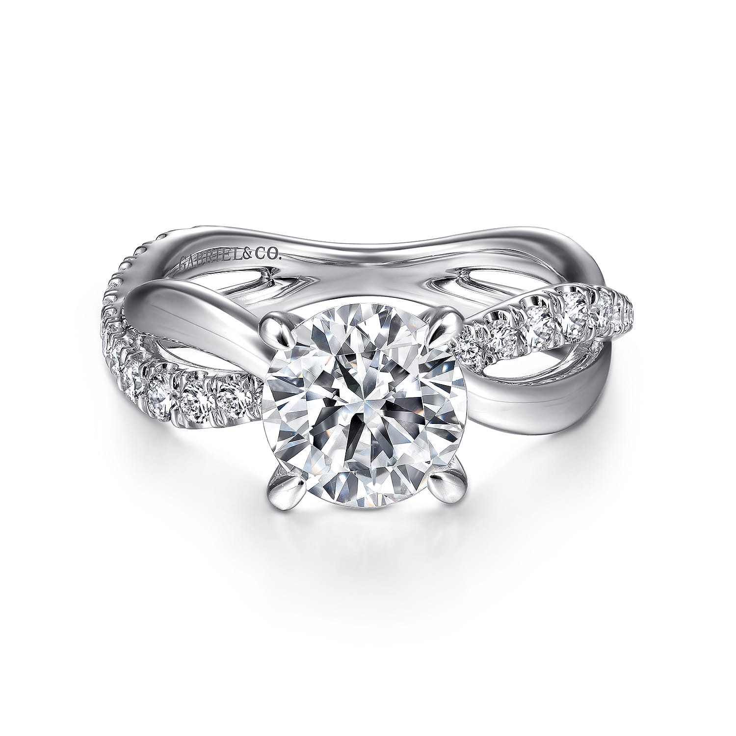 Rhapsody - 14K White Gold Round Twisted Diamond Engagement Ring - 0.4 ct - Shot 1