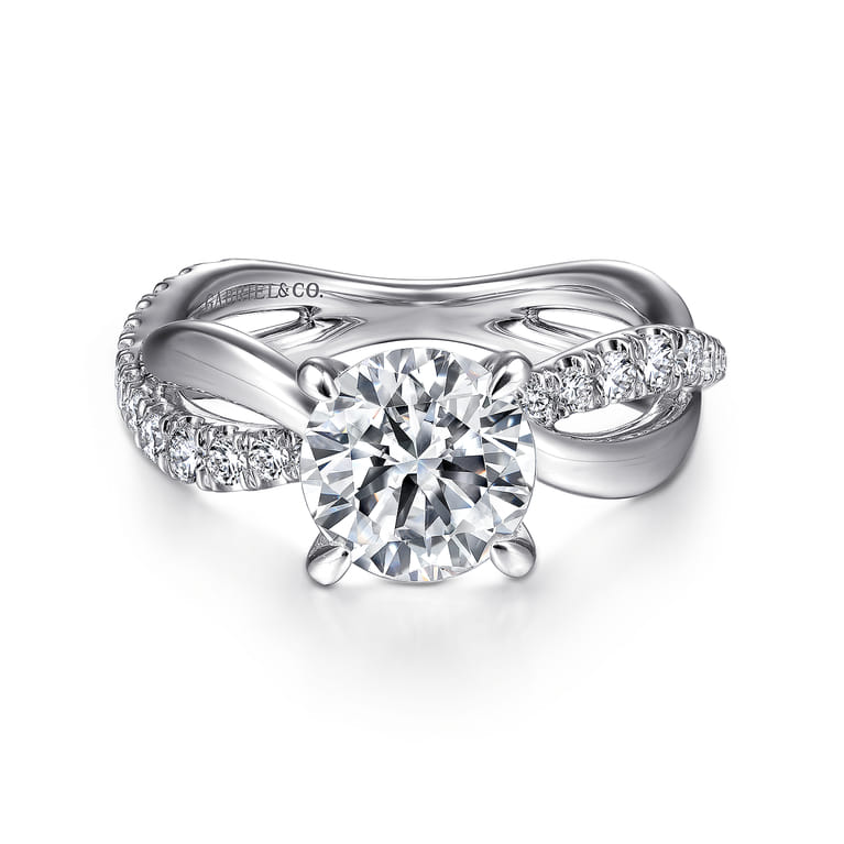 Rhapsody - 14K White Gold Round Twisted Diamond Engagement Ring - 0.4 ct - Shot 1