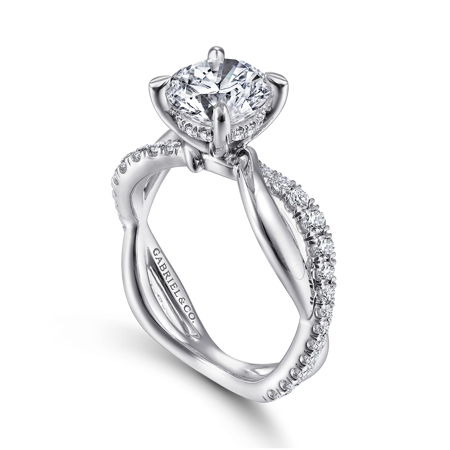 Rhapsody - 14K White Gold Round Twisted Diamond Engagement Ring - 0.4 ct - Shot 3
