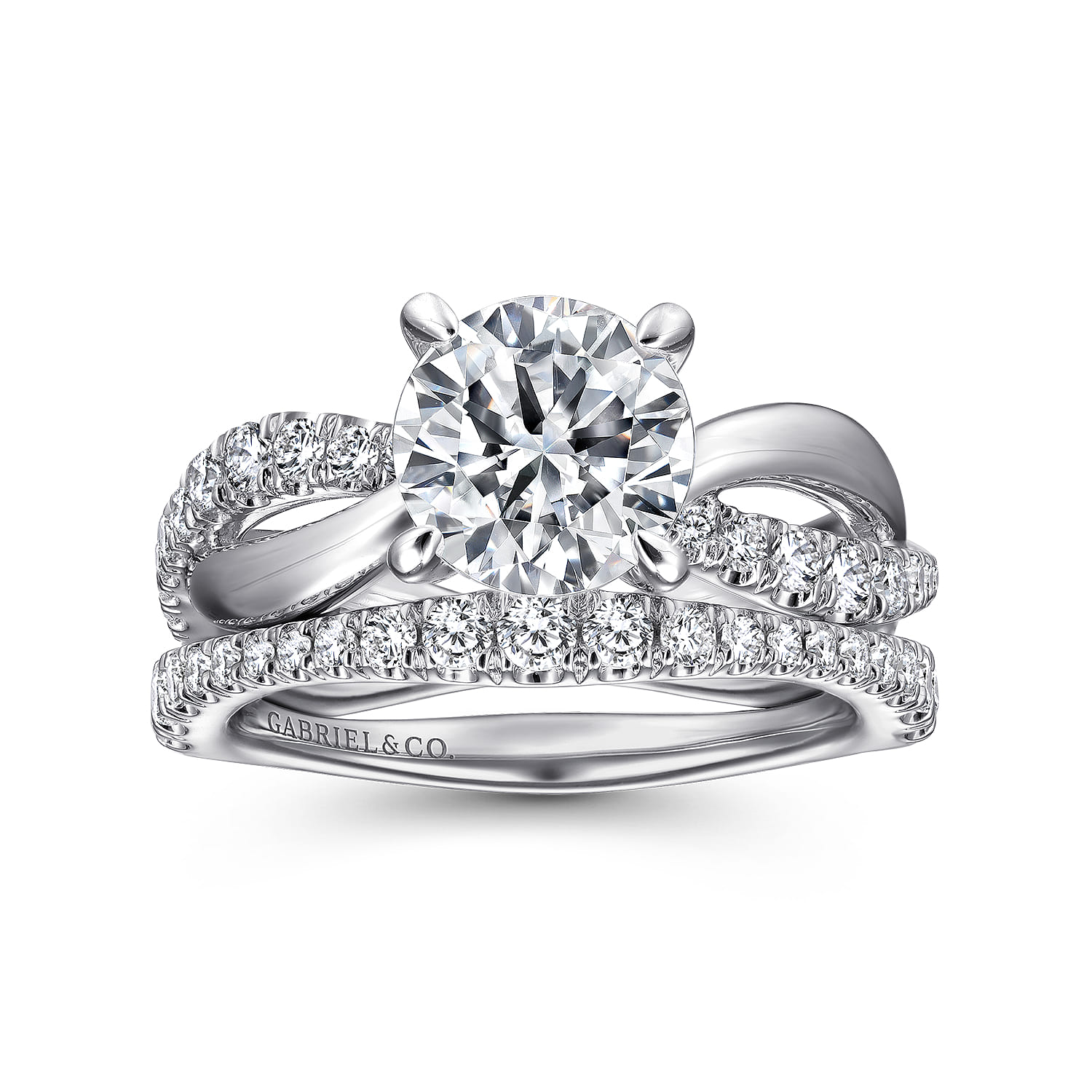 Rhapsody - 14K White Gold Round Twisted Diamond Engagement Ring - 0.4 ct - Shot 4