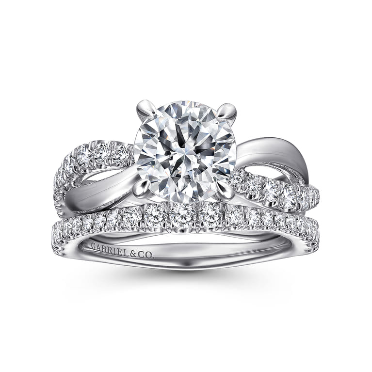 Rhapsody - 14K White Gold Round Twisted Diamond Engagement Ring - 0.4 ct - Shot 4