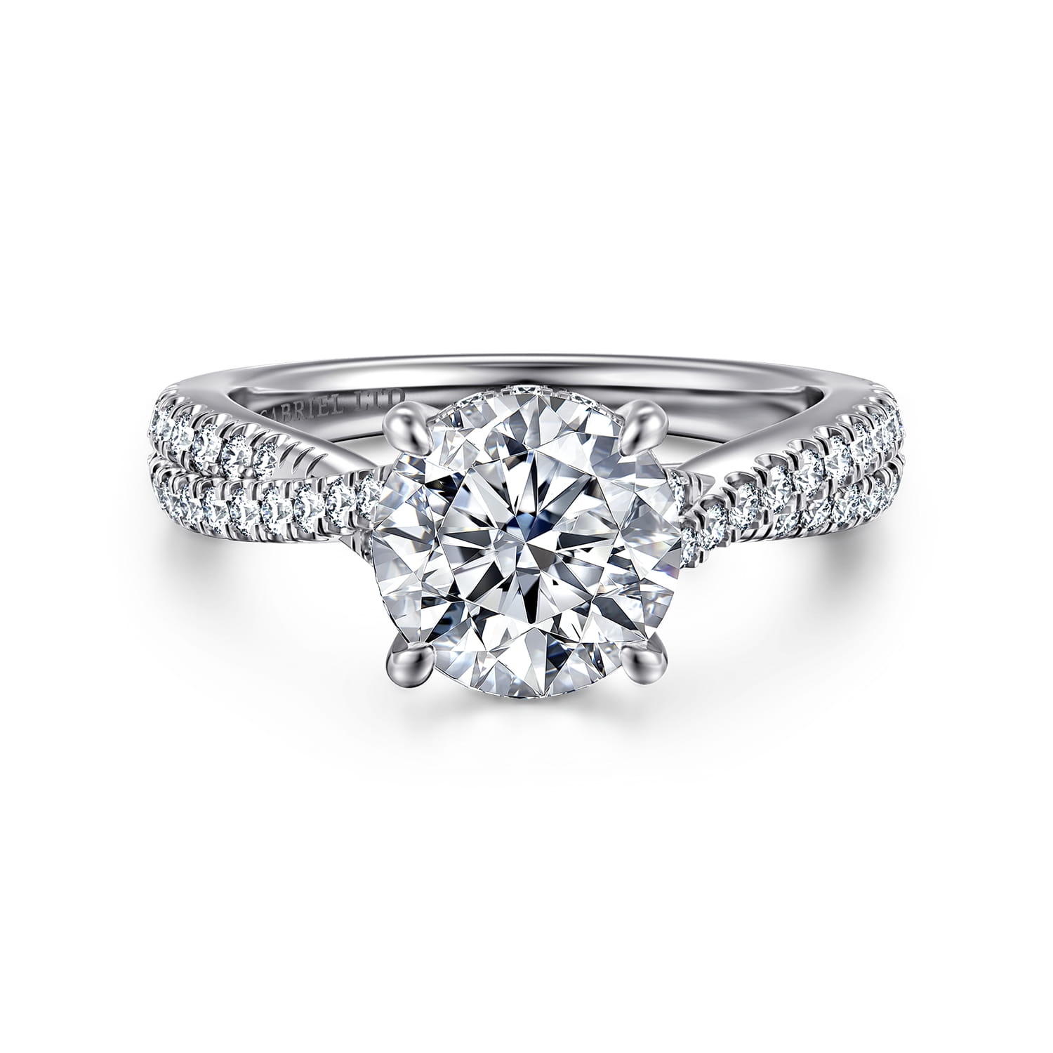 Quinlan - 14K White Gold Twisted Round Diamond Engagement Ring - 0.4 ct - Shot 1