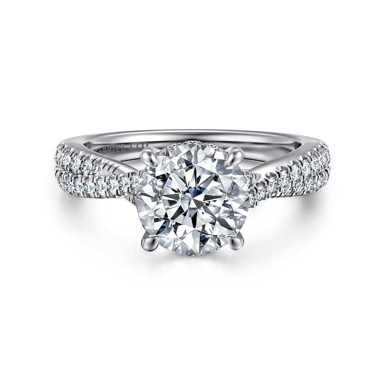 Quinlan - 14K White Gold Twisted Round Diamond Engagement Ring - 0.4 ct - Shot 1