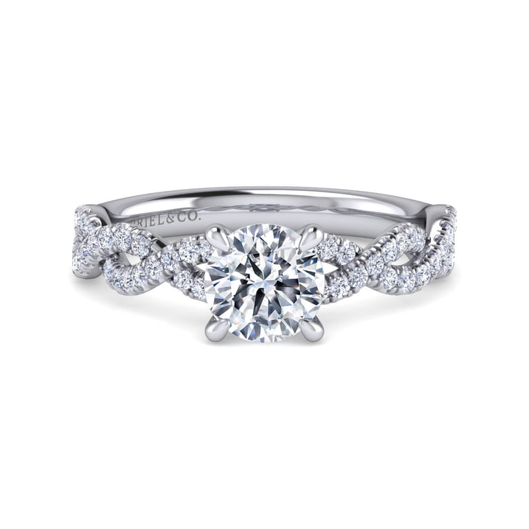 Josefina - 14K White Gold Twisted Round Diamond Engagement Ring - 0.24 ct - Shot 1