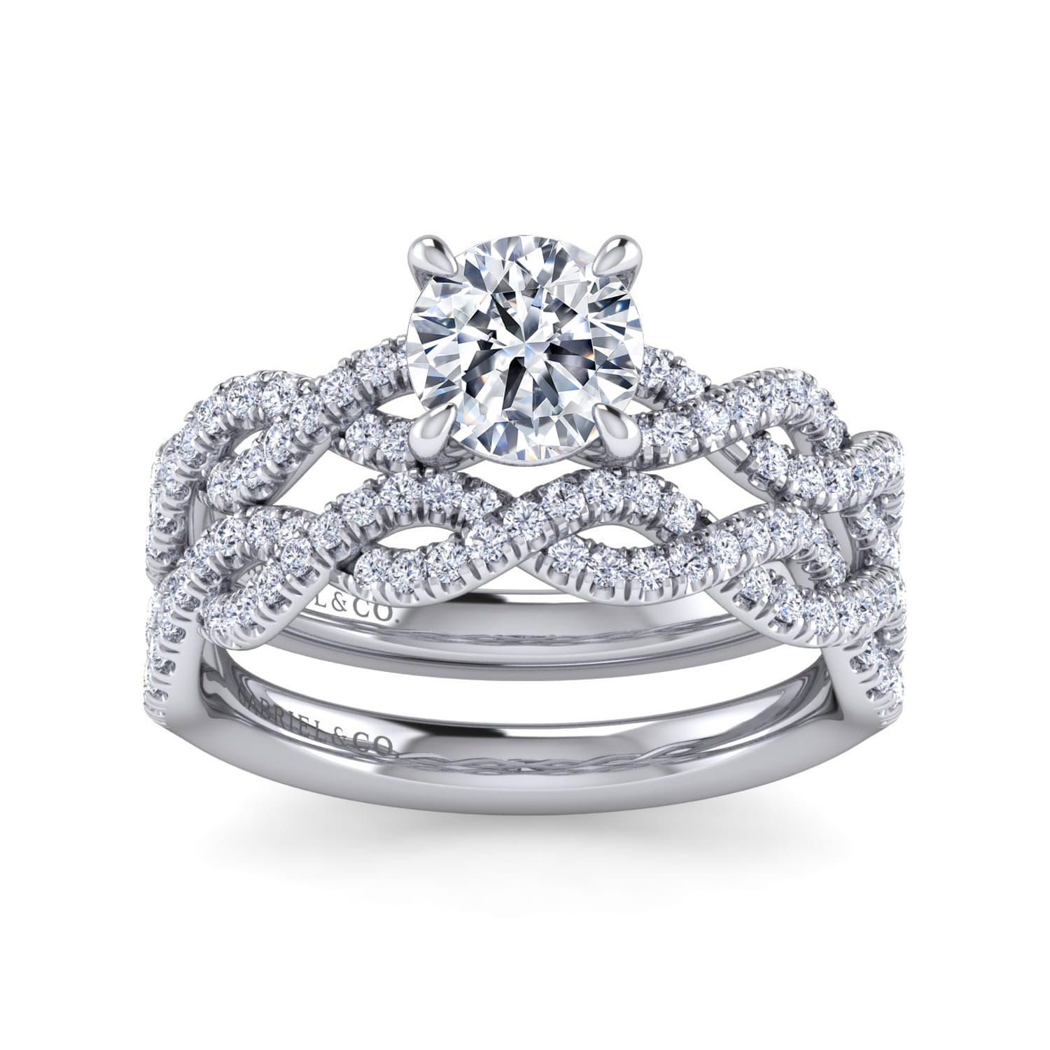 Josefina - 14K White Gold Twisted Round Diamond Engagement Ring - 0.24 ct - Shot 2