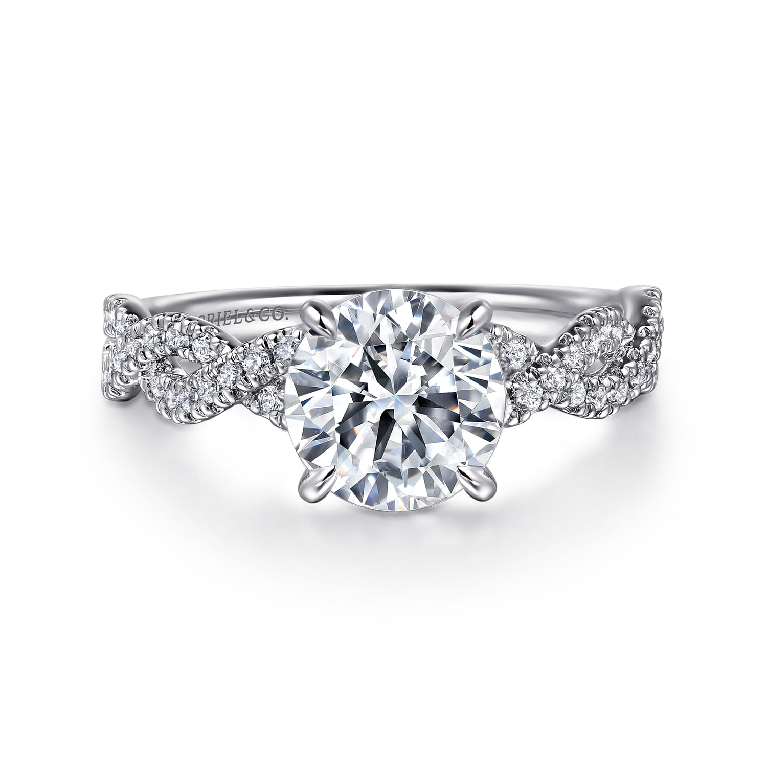 Josefina - 14K White Gold Twisted Round Diamond Engagement Ring - 0.24 ct - Shot 1