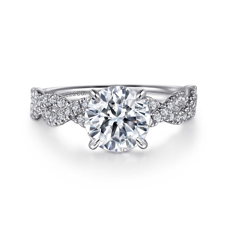 Josefina - 14K White Gold Twisted Round Diamond Engagement Ring - 0.24 ct - Shot 1