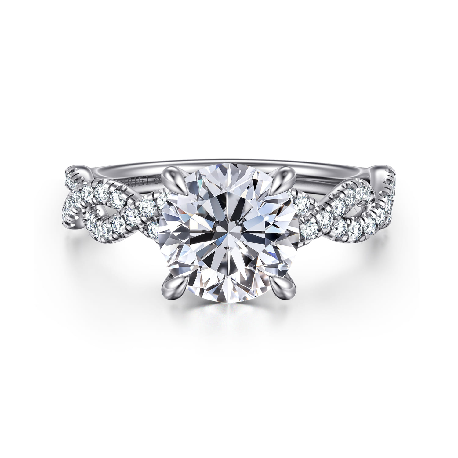 Josefina - 14K White Gold Twisted Round Diamond Engagement Ring - 0.24 ct - Shot 1