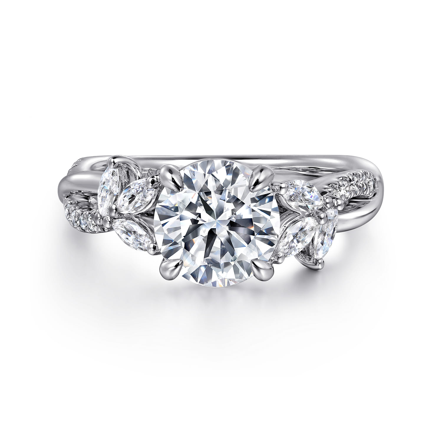 Deisha - 14K White Gold Twisted Round Diamond Engagement Ring - 0.45 ct - Shot 1