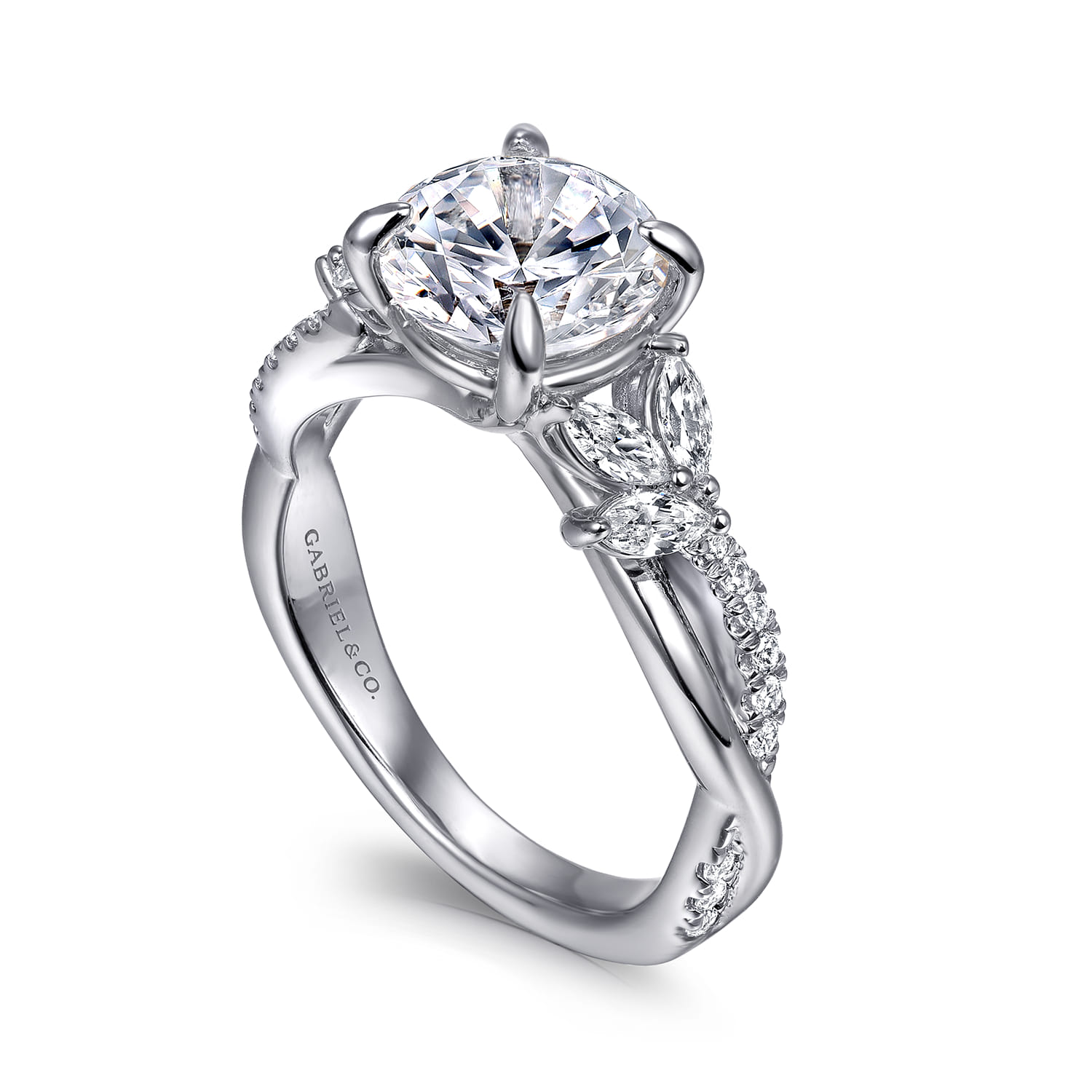 Deisha - 14K White Gold Twisted Round Diamond Engagement Ring - 0.45 ct - Shot 3