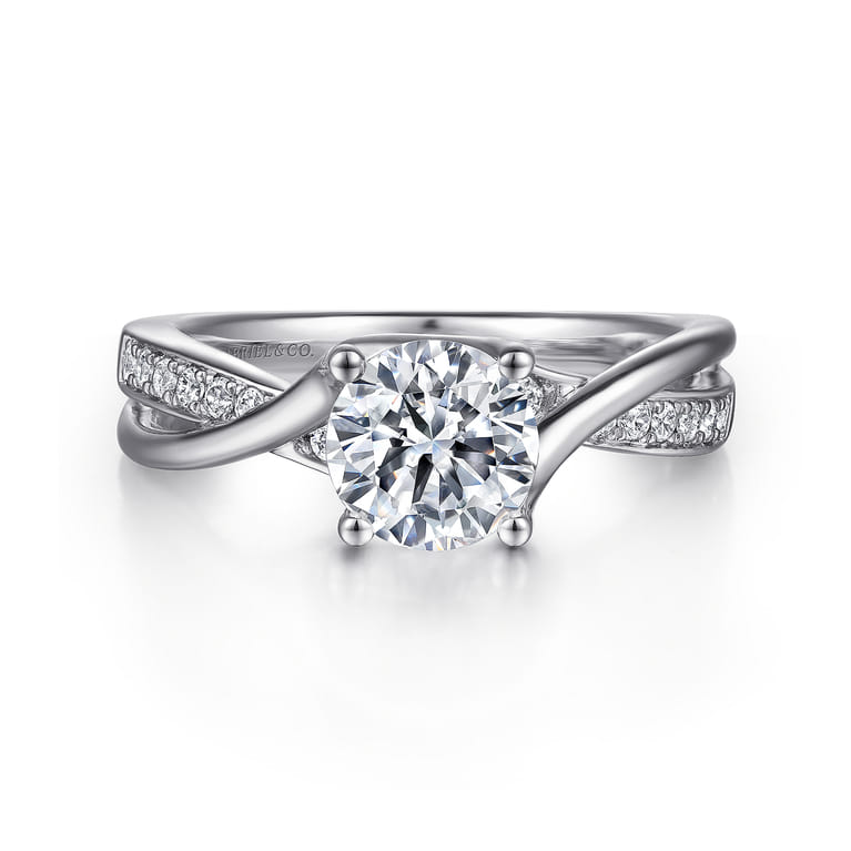 Aleesa - 14K White Gold Round Bypass Diamond Engagement Ring - 0.14 ct - Shot 1