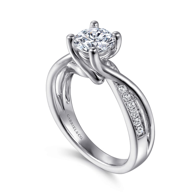 Aleesa - 14K White Gold Round Bypass Diamond Engagement Ring - 0.14 ct - Shot 3