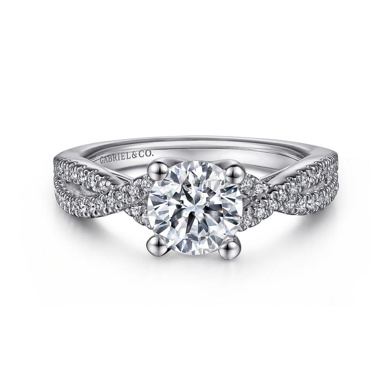 Gina - 14K White Gold Round Twisted Diamond Engagement Ring - 0.2 ct - Shot 1