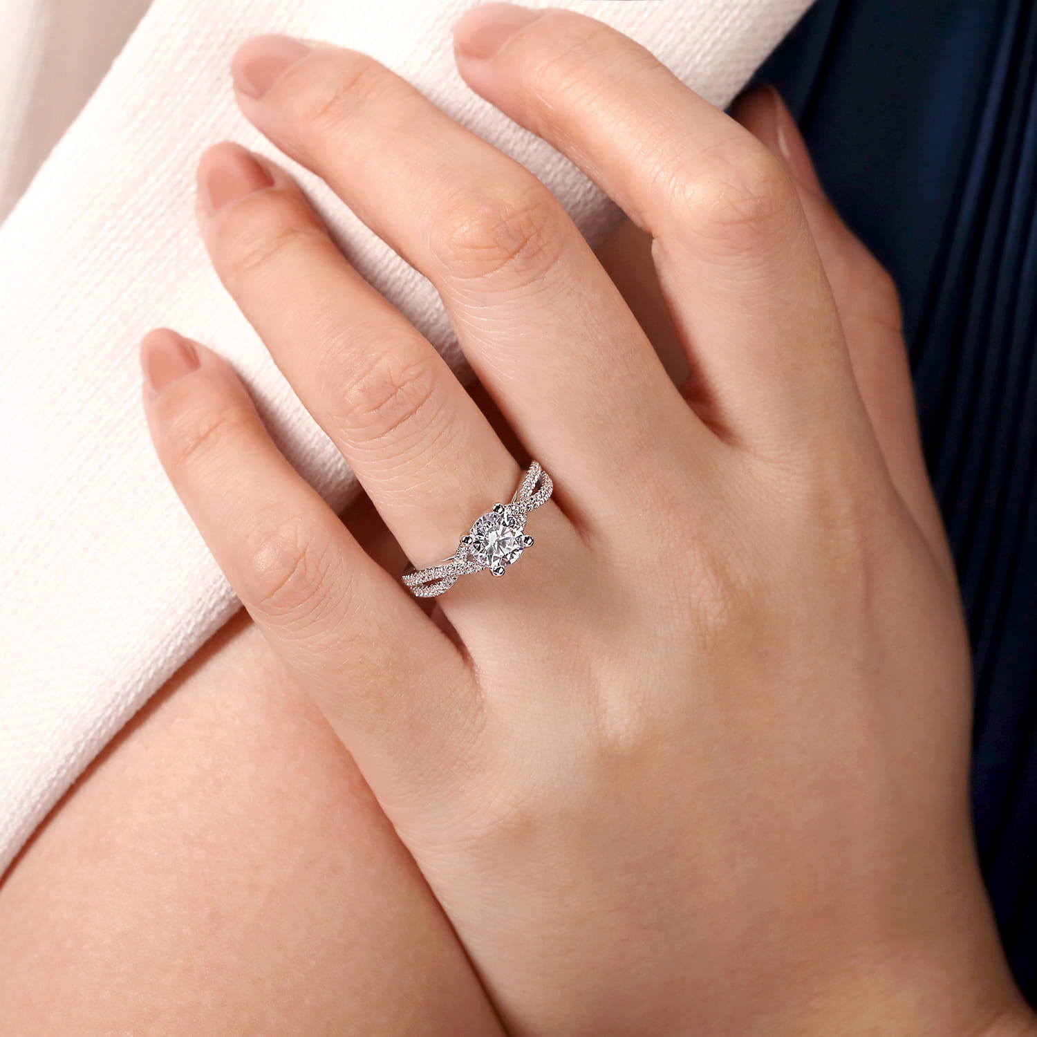 Gina - 14K White Gold Round Twisted Diamond Engagement Ring - 0.2 ct - Shot 6