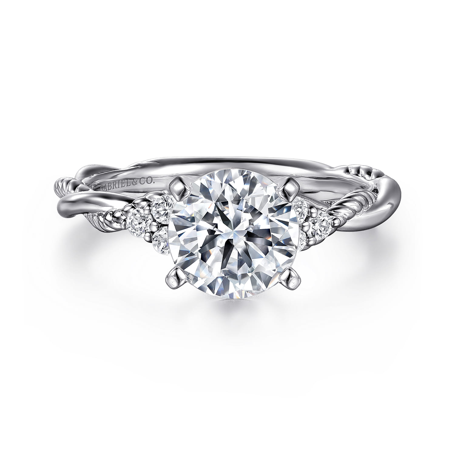 Catalina - 14K White Gold Round Diamond Engagement Ring - 0.13 ct - Shot 1