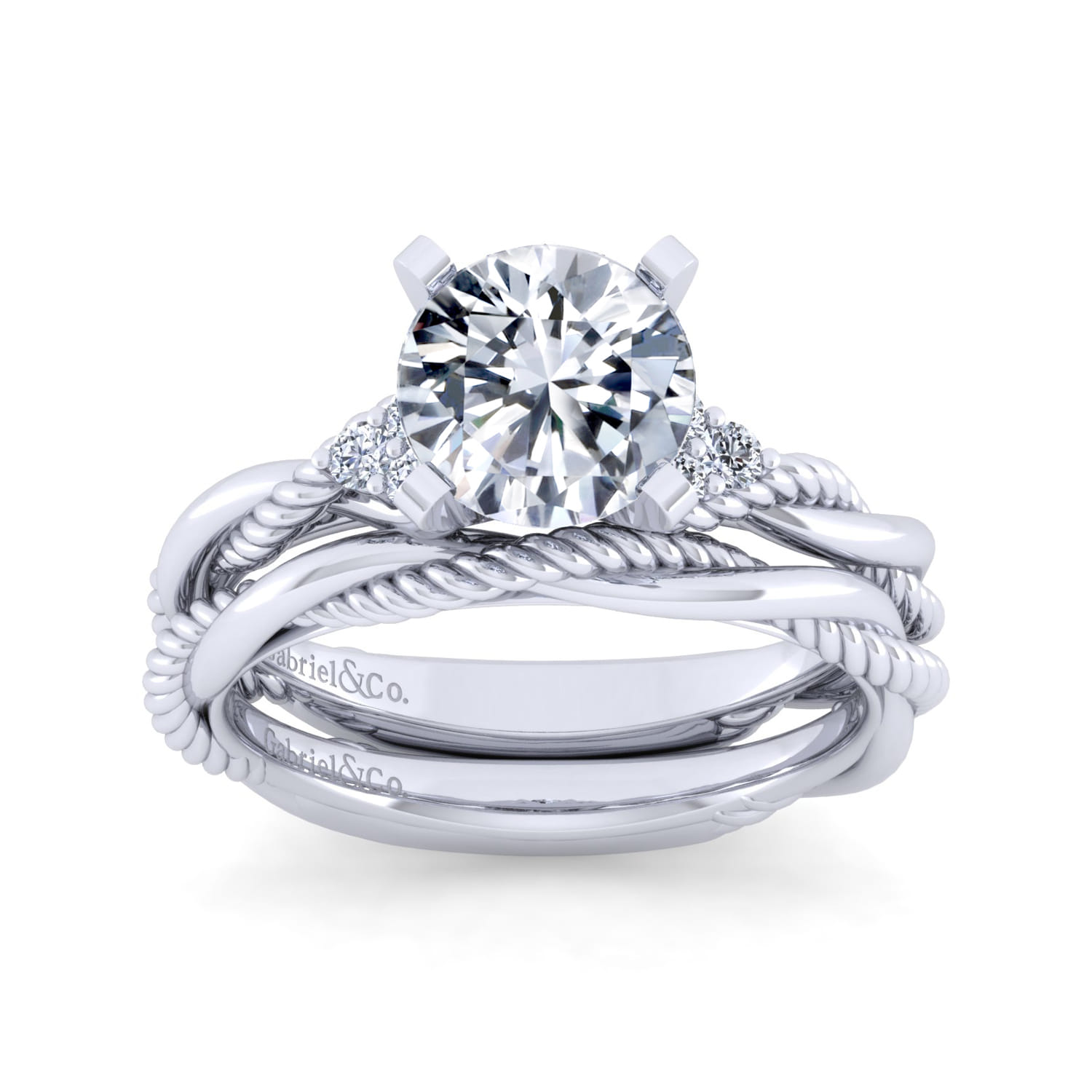 Catalina - 14K White Gold Twisted Round Diamond Engagement Ring - 0.13 ct - Shot 4