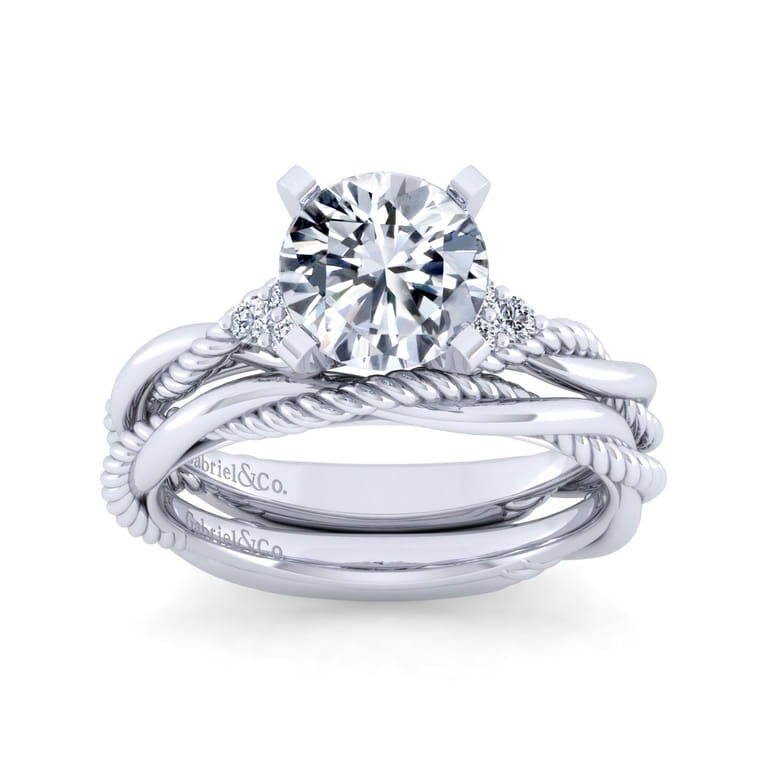 Catalina - 14K White Gold Twisted Round Diamond Engagement Ring - 0.13 ct - Shot 4