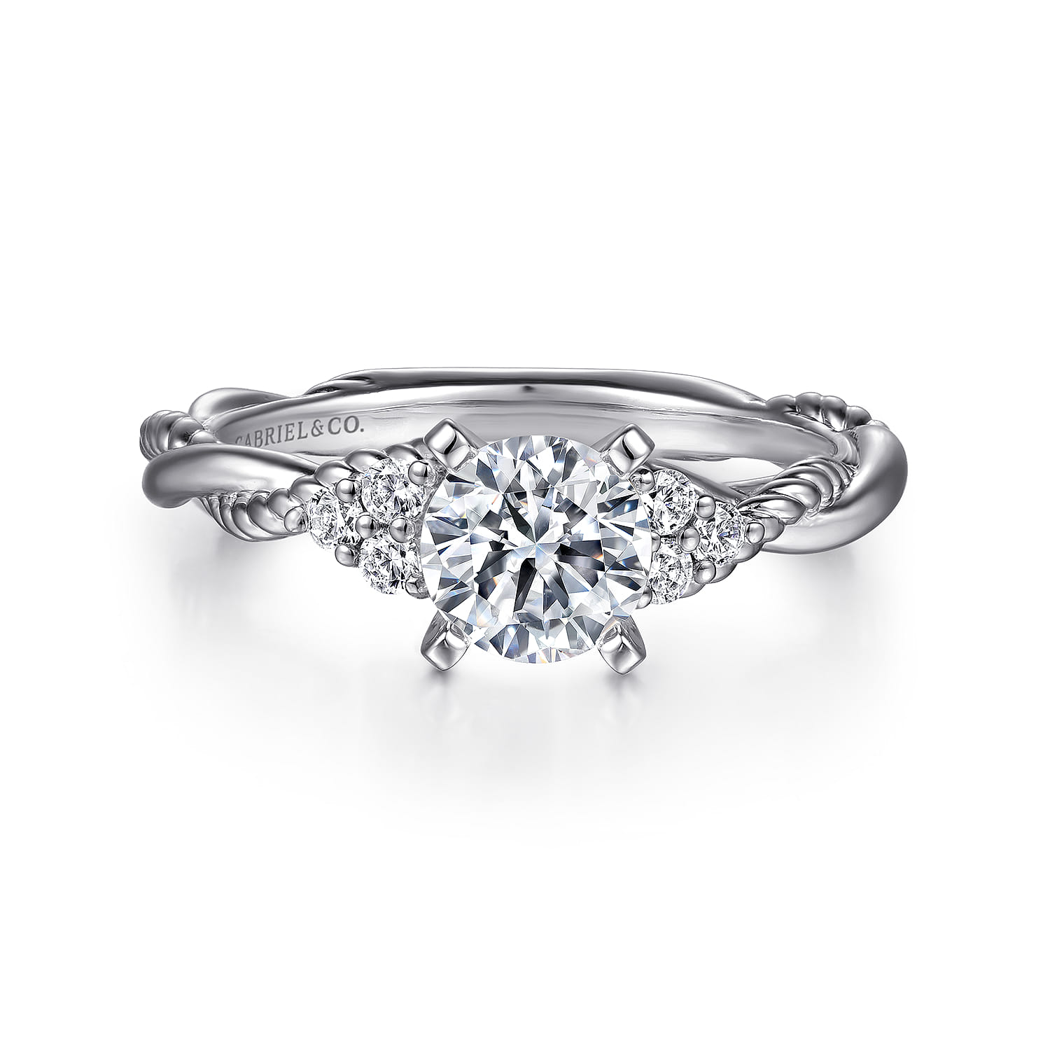 Catalina - 14K White Gold Round Twisted Diamond Engagement Ring - 0.13 ct - Shot 1