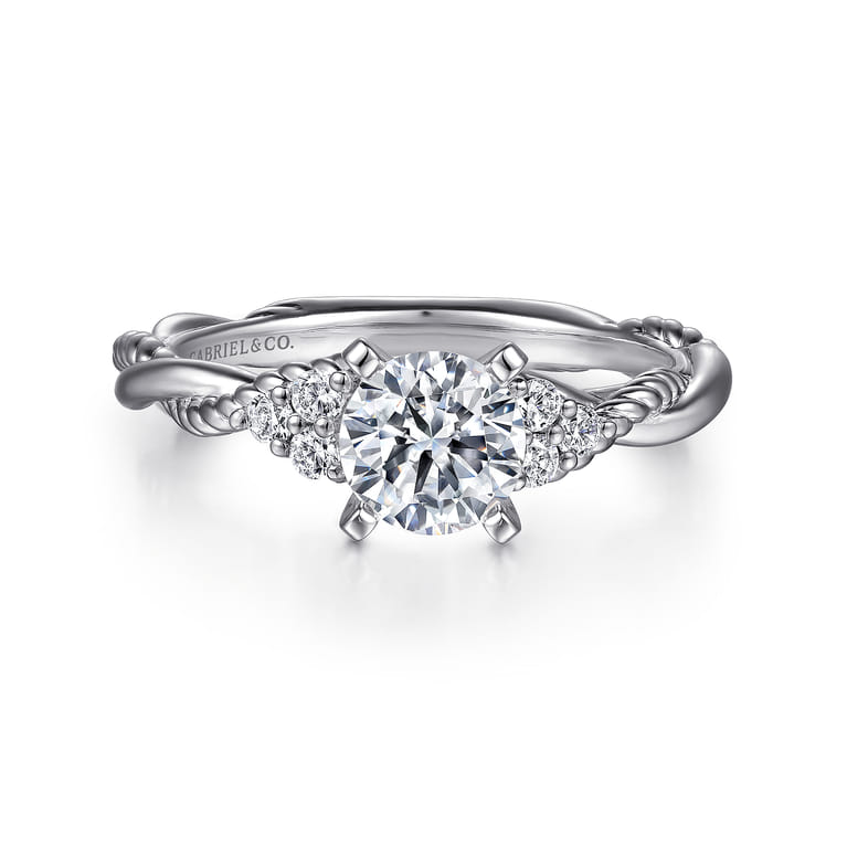 Catalina - 14K White Gold Round Twisted Diamond Engagement Ring - 0.13 ct - Shot 1