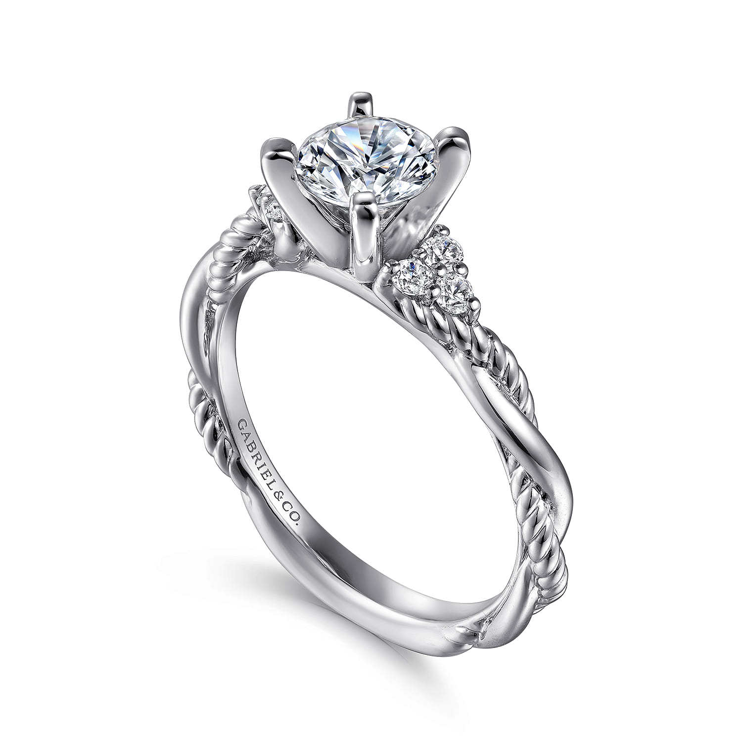 Catalina - 14K White Gold Round Twisted Diamond Engagement Ring - 0.13 ct - Shot 3