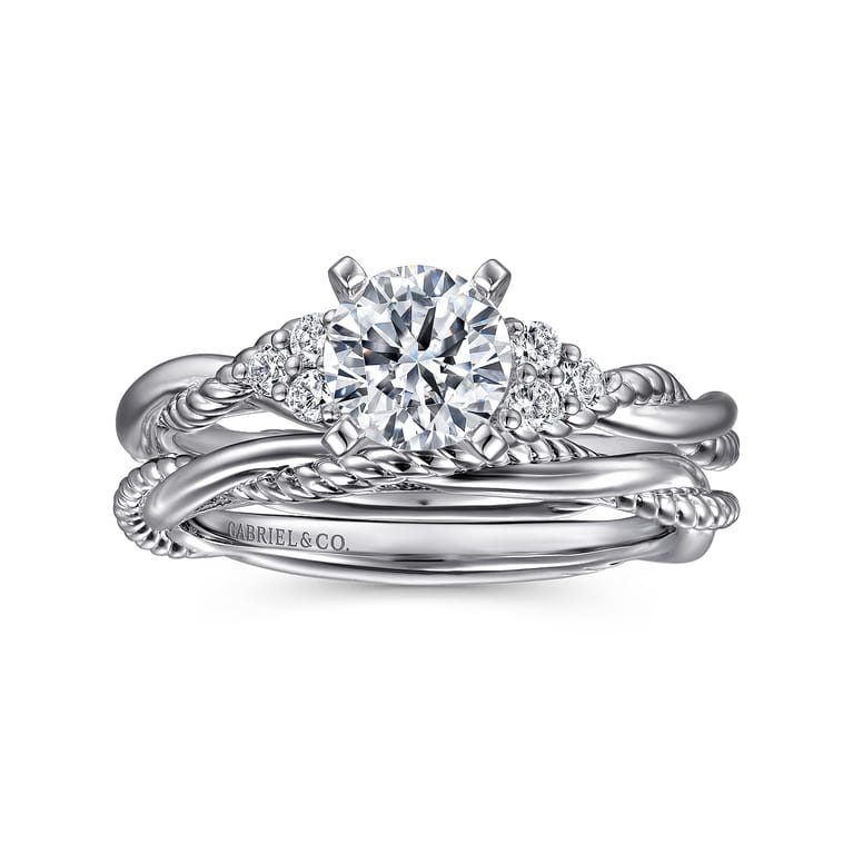 Catalina - 14K White Gold Round Twisted Diamond Engagement Ring - 0.13 ct - Shot 4