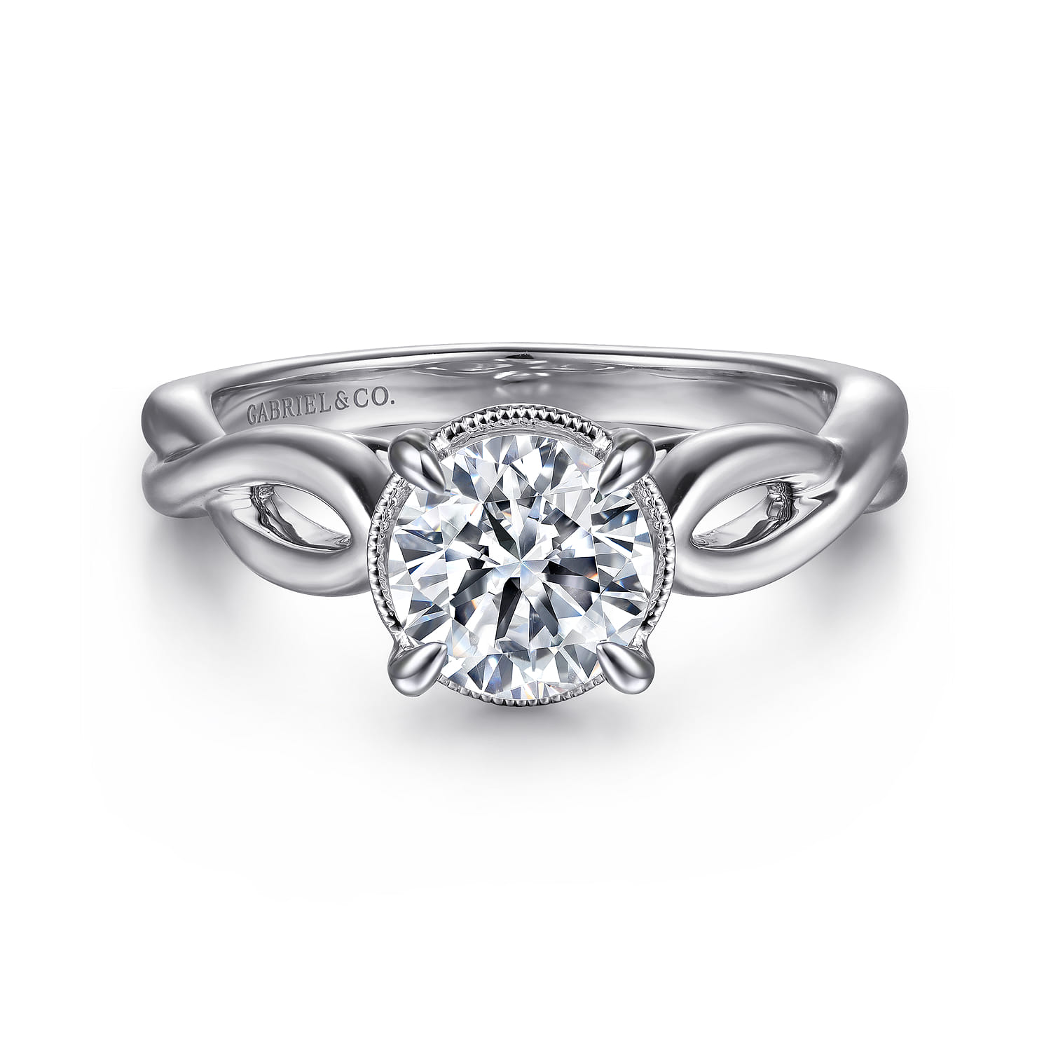 Emiliana - 14K White Gold Split Shank Round Diamond Engagement Ring - Shot 1