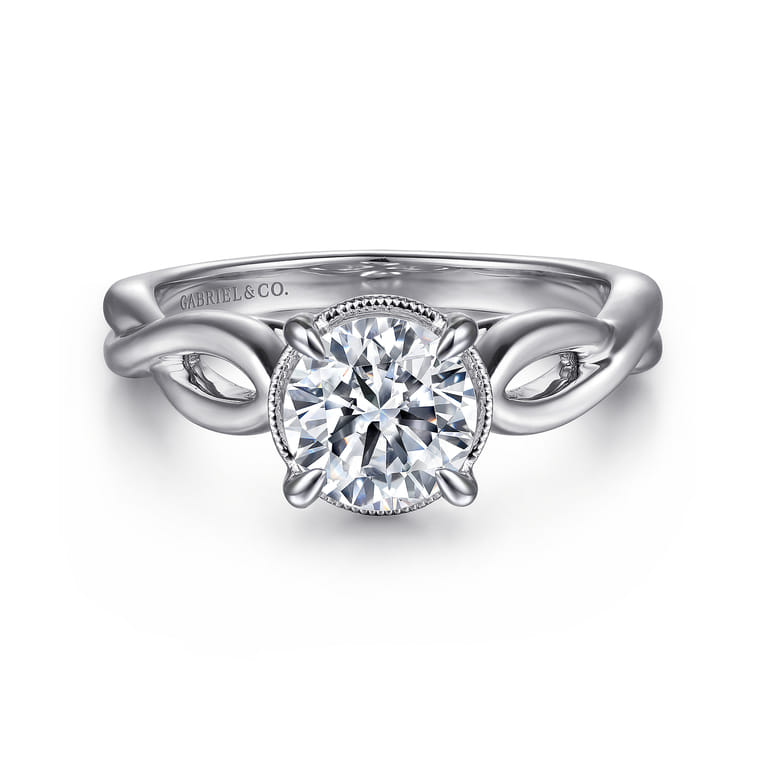 Emiliana - 14K White Gold Split Shank Round Diamond Engagement Ring - Shot 1