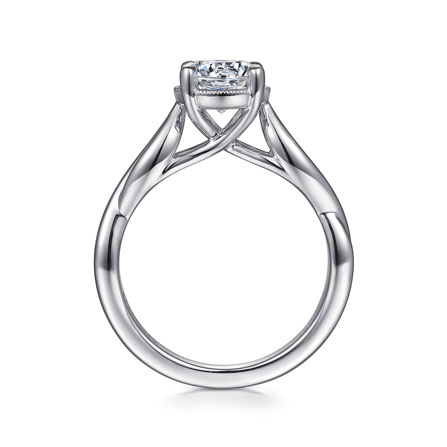 Emiliana - 14K White Gold Split Shank Round Diamond Engagement Ring - Shot 2