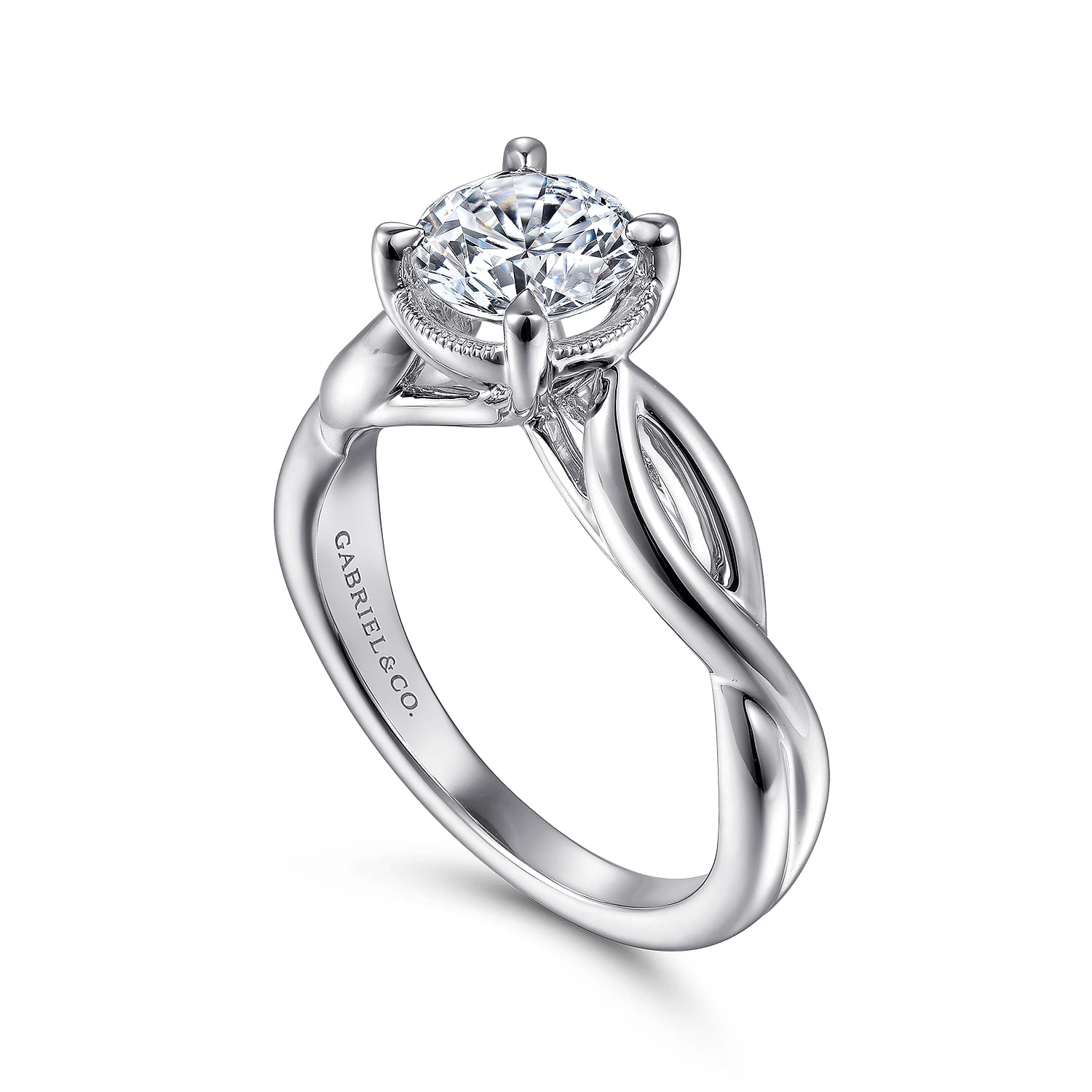 Emiliana - 14K White Gold Split Shank Round Diamond Engagement Ring - Shot 3