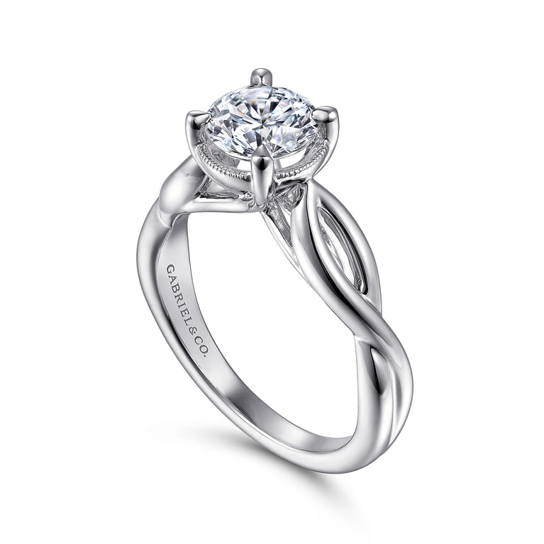 Emiliana - 14K White Gold Split Shank Round Diamond Engagement Ring - Shot 3