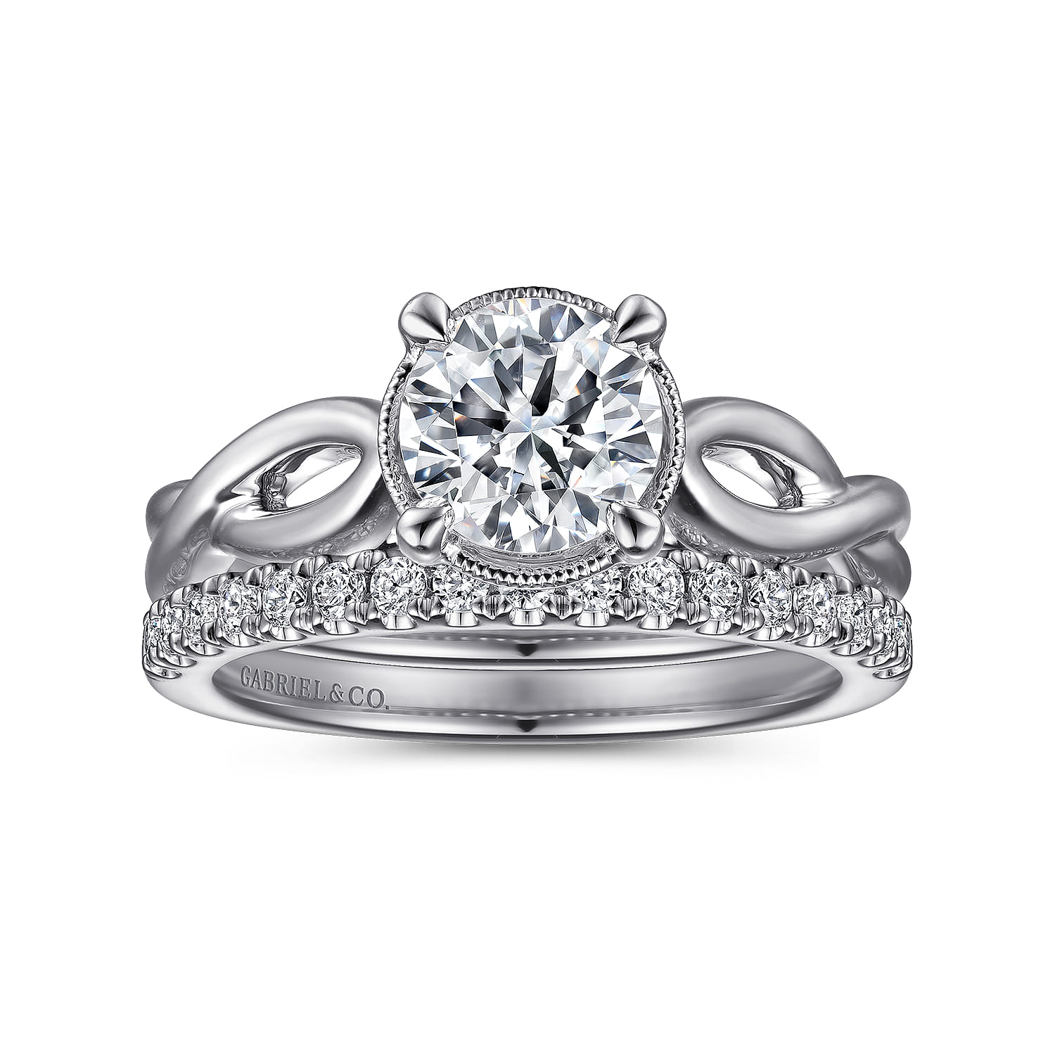Emiliana - 14K White Gold Split Shank Round Diamond Engagement Ring - Shot 4
