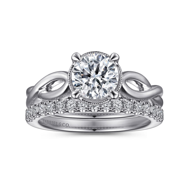 Emiliana - 14K White Gold Split Shank Round Diamond Engagement Ring - Shot 4