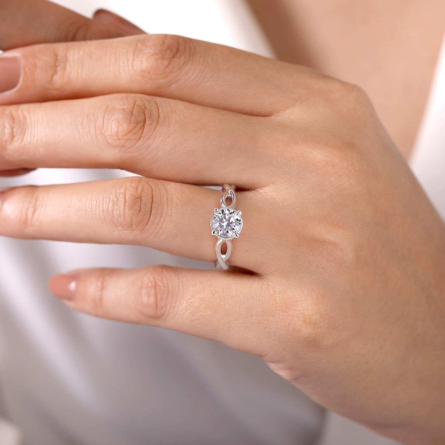 Emiliana - 14K White Gold Split Shank Round Diamond Engagement Ring - Shot 6