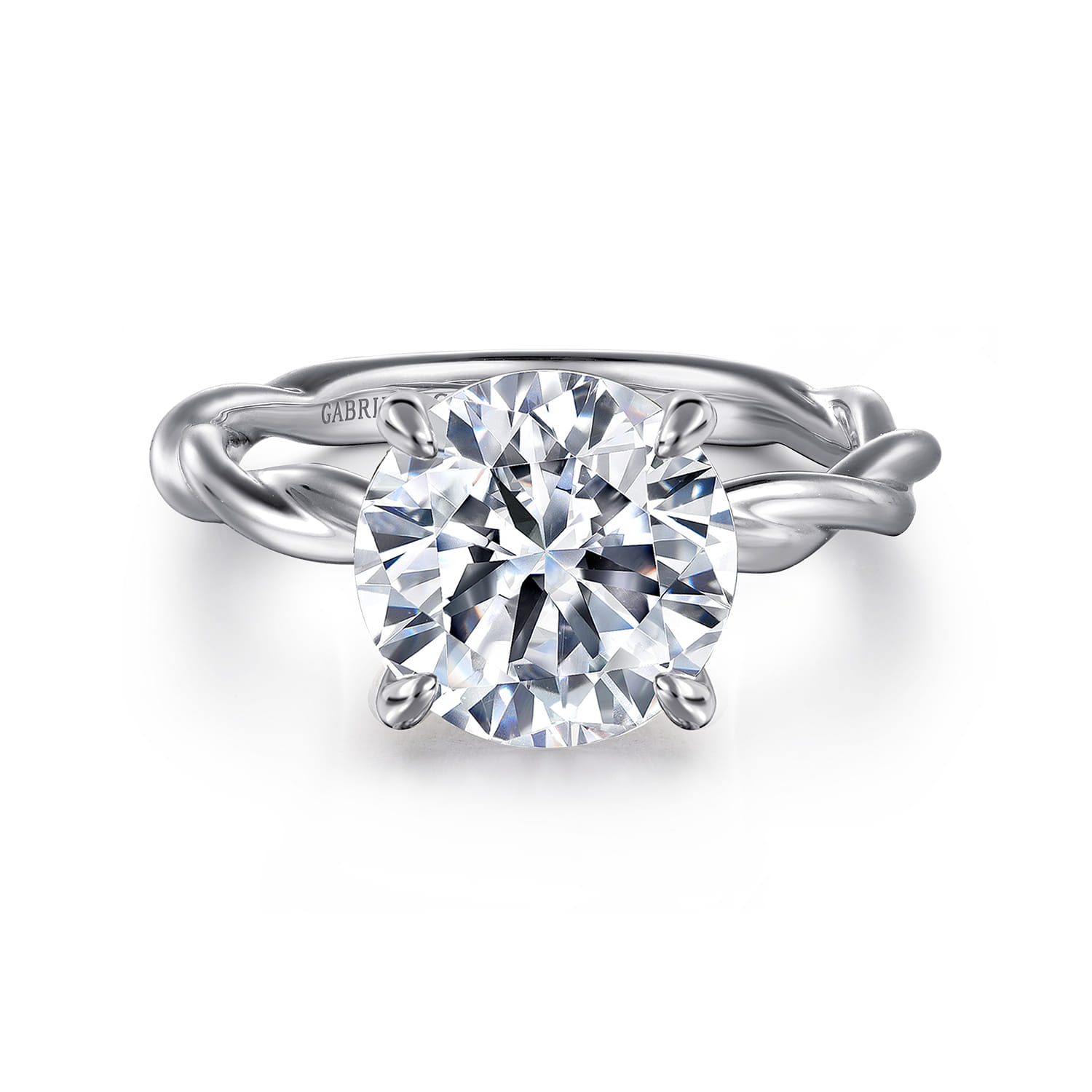 Emersin - 14K White Gold Twisted Round Diamond Engagement Ring - Shot 1